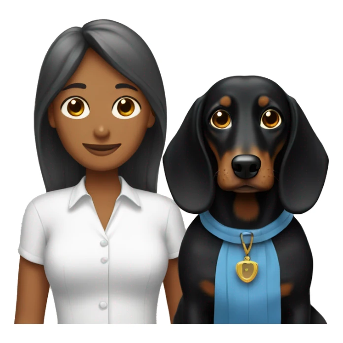 Woman and man together with two long-haired black dachshunds sticker