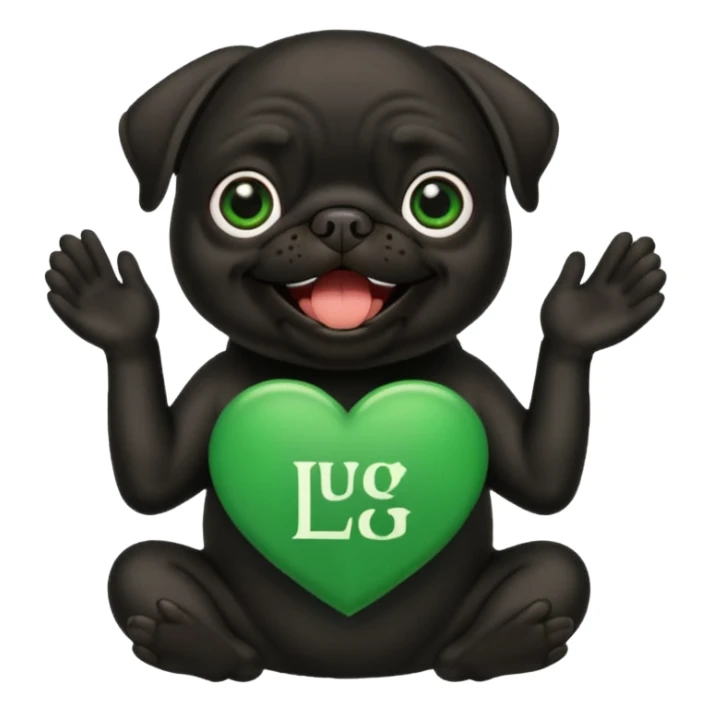 black pug holding a green good luck sign sticker