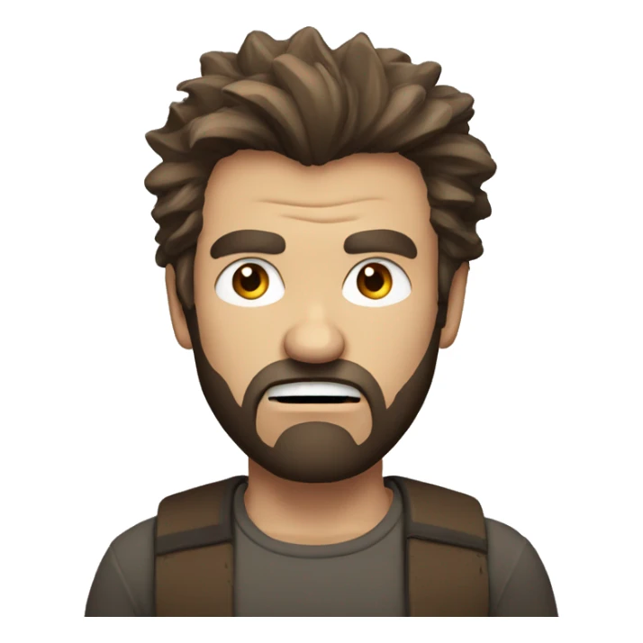 angry man head, scruffy brown hair, beard sticker