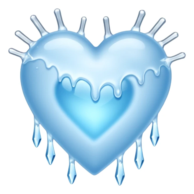 An ice blue heart with frost spidering across it and icicles dripping from it sticker