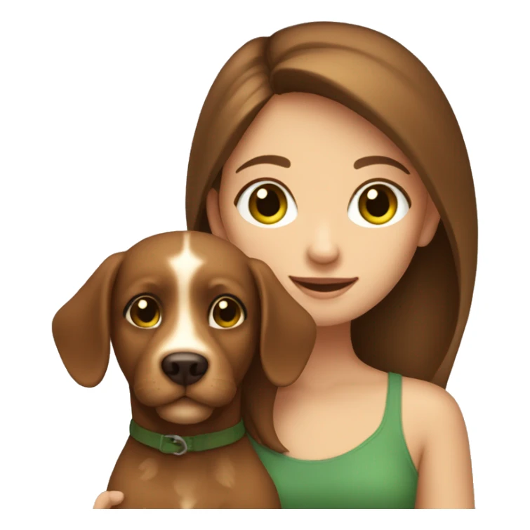 brown hair green eyed girl holding tan dog sticker
