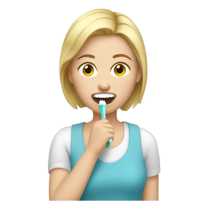 White girl with blonde boy cut hair brushing her teeth  sticker