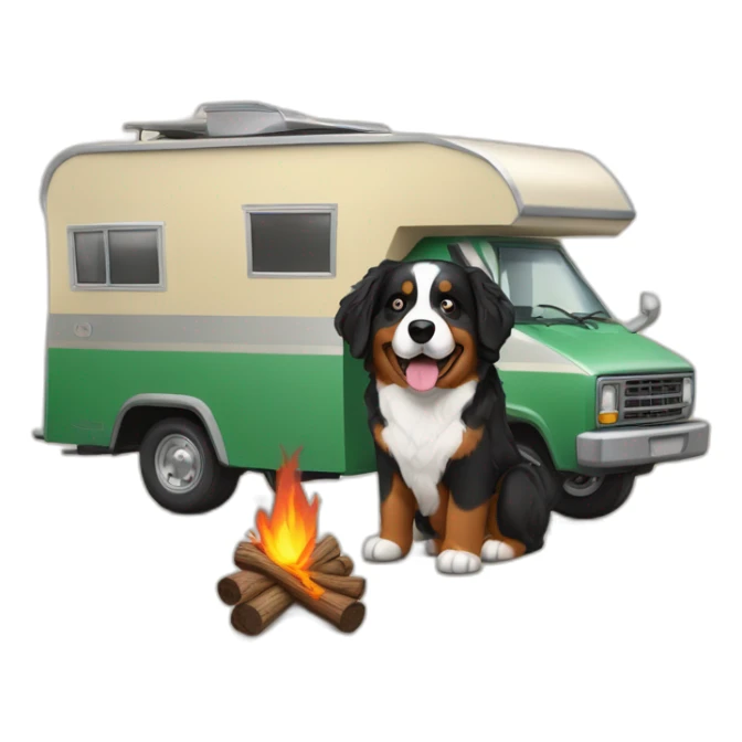 bernese mountain dog driving camper and wood-fire sticker