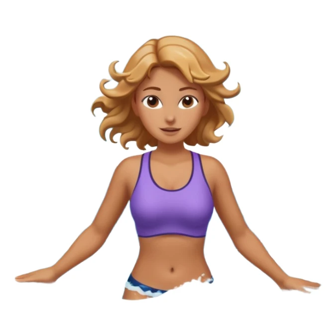 woman standing in ocean waves, water splashing around her, confident expression, dynamic sea motion, cinematic ocean vibe, 3D cartoon style, mobile game icon style, clean background, no text, no watermark
  sticker