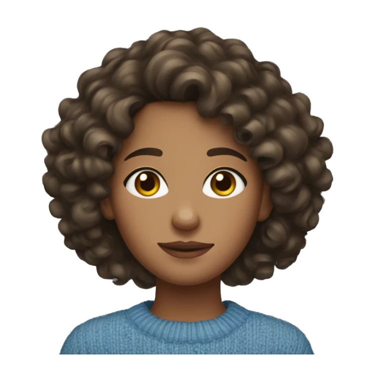 Brunette Girl wearing a blue sweater curly hair sticker