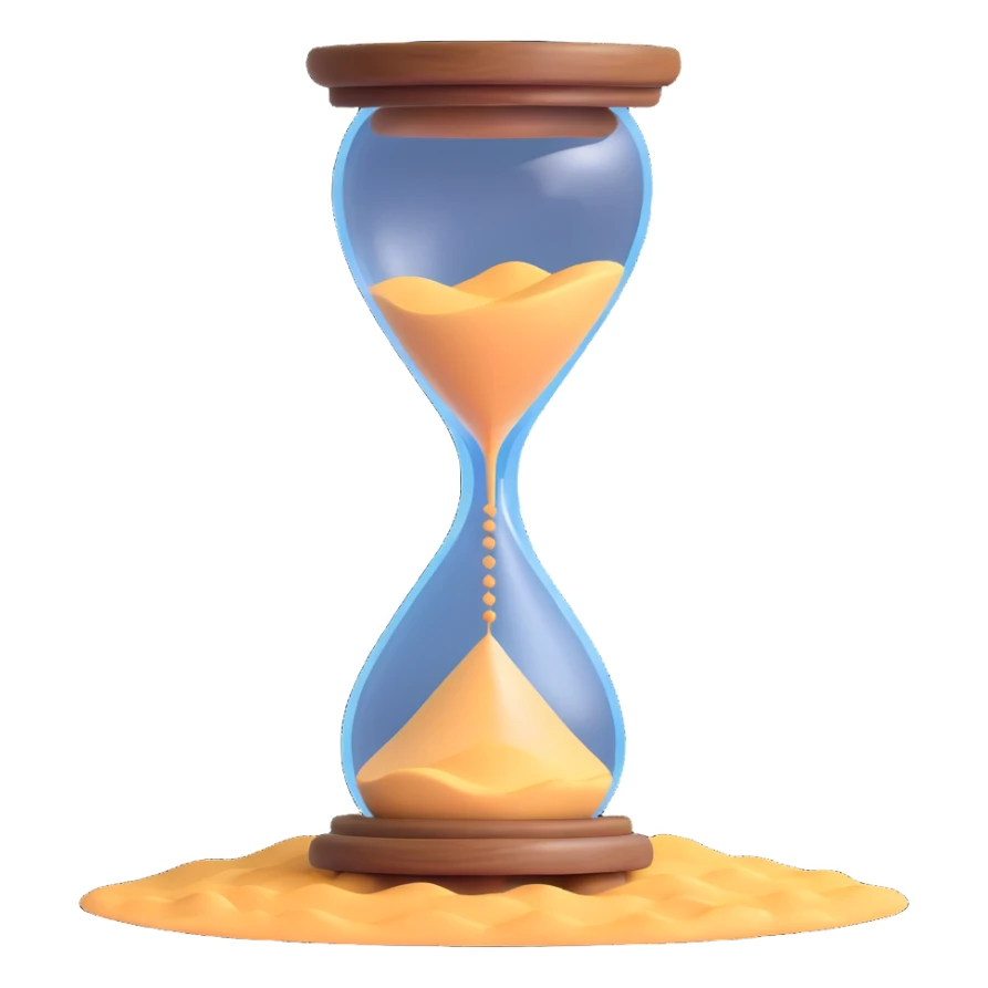 A visual representation of time passing: an hourglass with sand falling, or a clock with spinning hands, symbolizing the flow of time. sticker