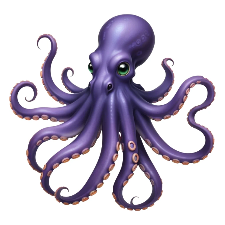 Cinematic Noble Octopus Portrait Emoji, Poised and enigmatic, with a fluid, amorphous body of iridescent, softly tinted skin and eight gracefully undulating arms adorned with delicate suckers, deep, observant eyes reflecting the mysteries of the deep, Simplified yet sharp and sophisticated features, highly detailed, glowing with a soft, oceanic luminescence, high shine, intelligent and mysterious, stylized with an air of deep-sea elegance, focused and fluid, soft glowing outline, capturing the essence of a watchful marine guardian that appears ready to drift out of the screen with effortless authority! sticker
