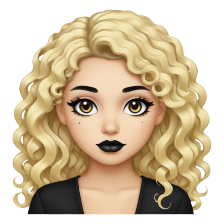 split dye leftside blonde rightside black hair, baddie, pretty makeup, black eyeliner, long and curly hair sticker