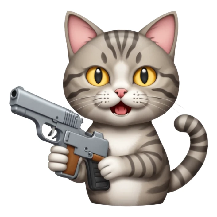 A cat holding a gun yelling "INTERVENE!" sticker