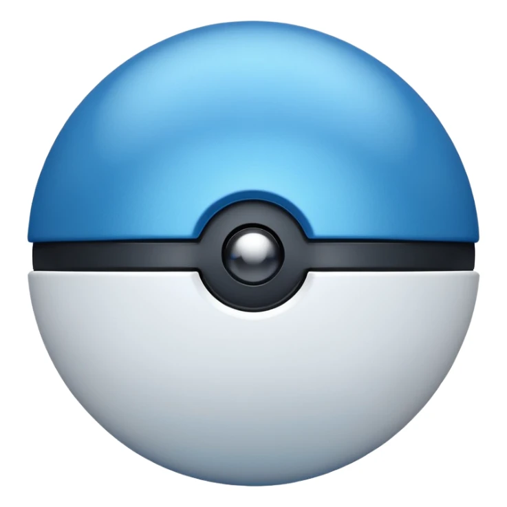 blue pokeball emoji, top half is a more saturated blue, bottom half is white, black stripe, with a metallic sheen sticker