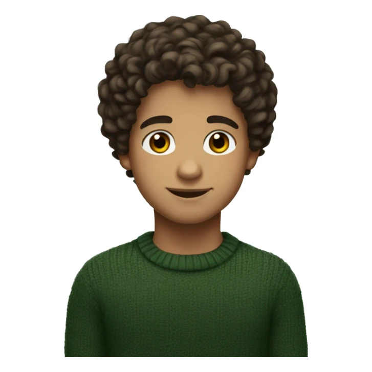winter, christmas, young boy, short curly brown hair, brown eyes, hispanic, dark green sweater sticker
