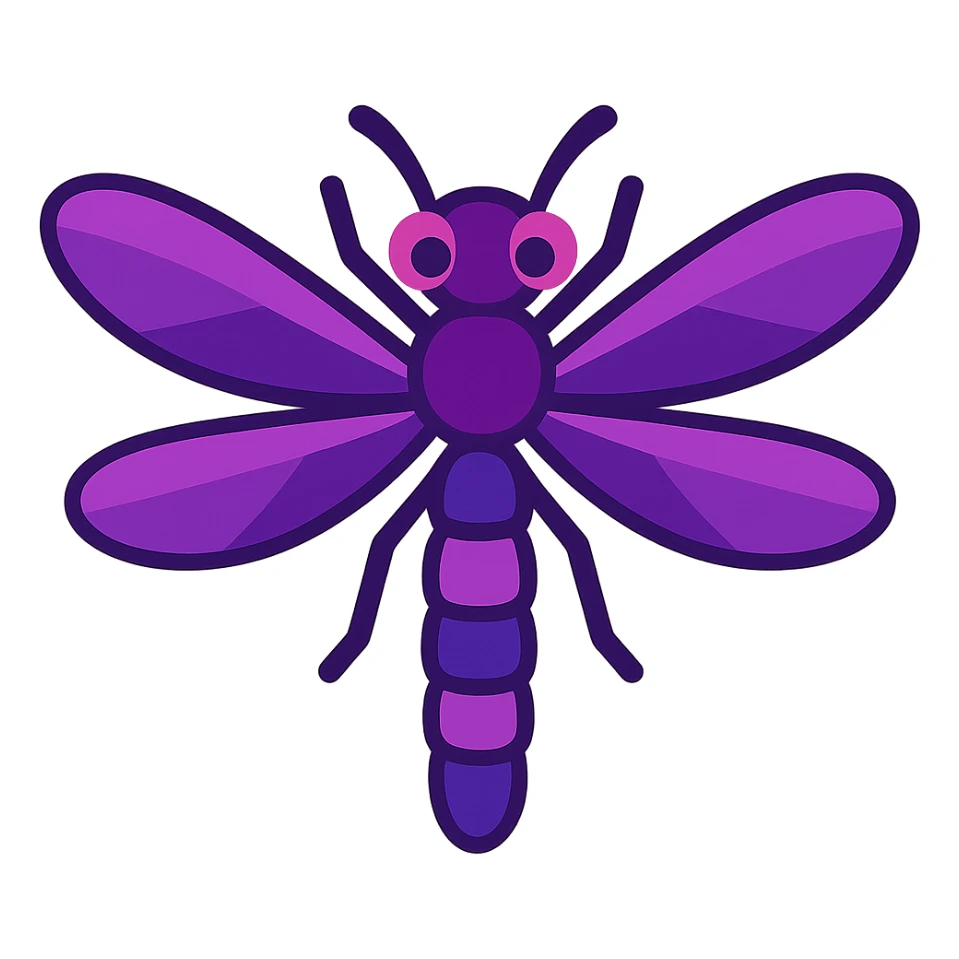 a dragonfly in violet color, stylized and modern sticker