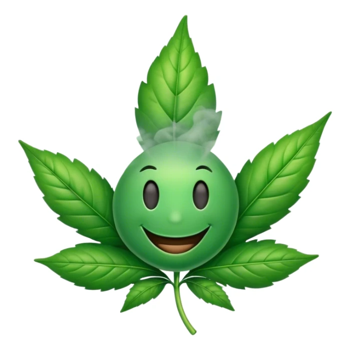 Weed leaf with smiling face and smoke around it sticker