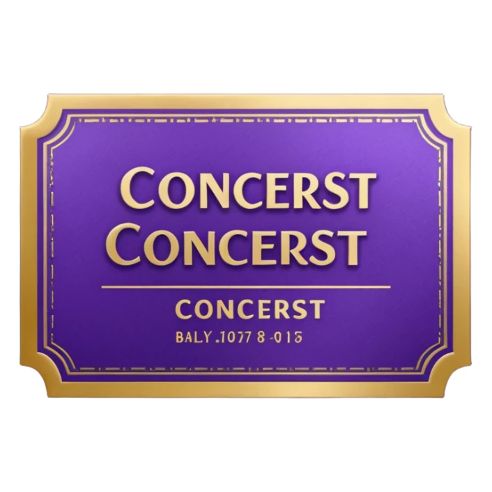Purple beautiful Concert ticket with the word "CONCERT" inside sticker