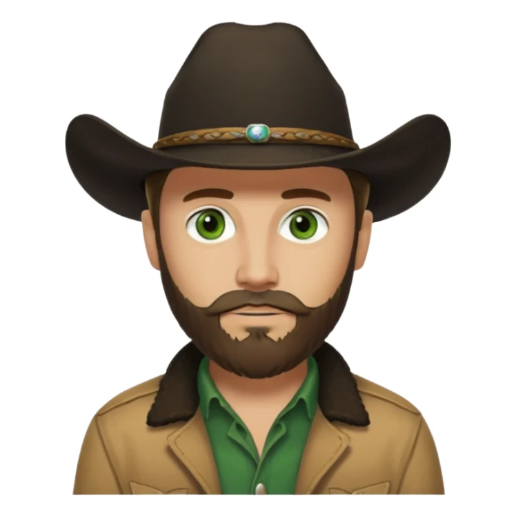 yellowstone dutton ranch cowboy with beard and green eyes, black cowboy hat, black t-shirt and tan jacket sticker