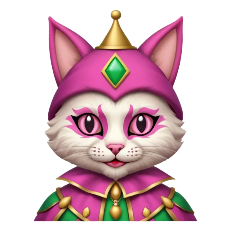 court jester cat medieval, single poker card joker, pink, face only sticker
