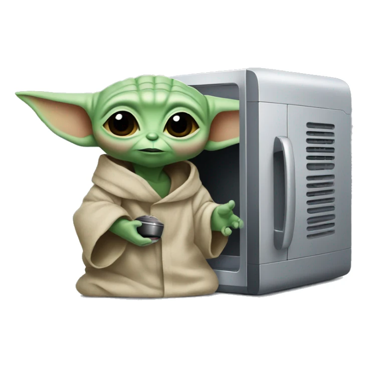 baby yoda holding a microwave sticker