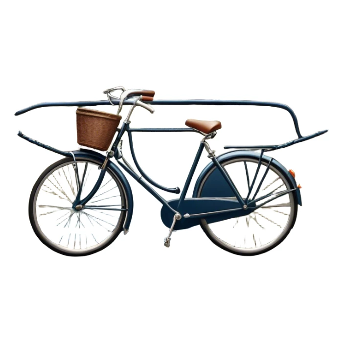 Cinematic Realistic image of a classic Dutch bicycle, rendered with sleek design details and finely textured components, set against an urban canal scene with soft, diffused daylight sticker