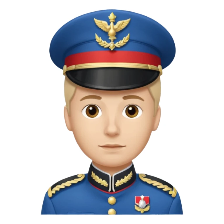 French soldier corporal rank, blue uniform with chevrons, shako hat sticker