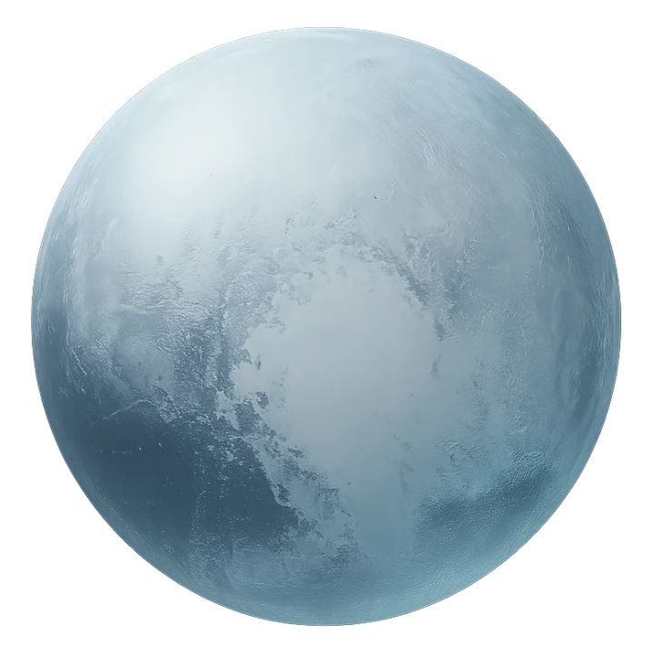 Pluto planet with icy surface and subtle blue tones, matte glass style sticker