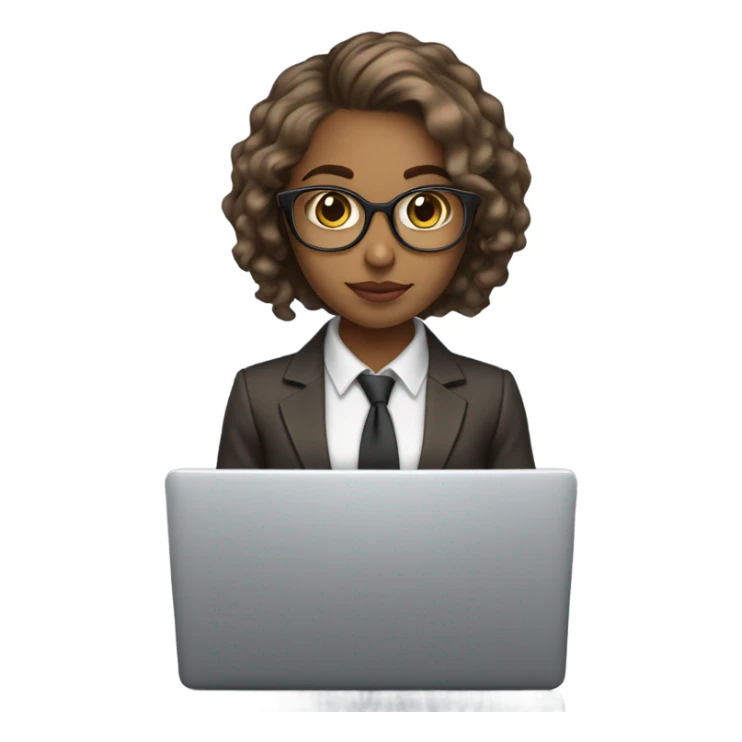 Medium hair light skin  Brown girl, computer science intern with a laptop  sticker