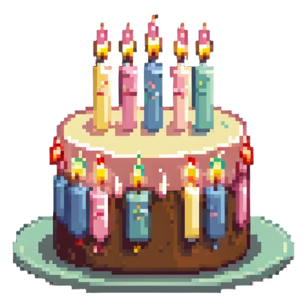 dangao Chinese birthday cake with candles, pastel colors sticker