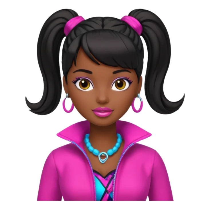 Dark Black barbie with ponytail and swoop bang sticker