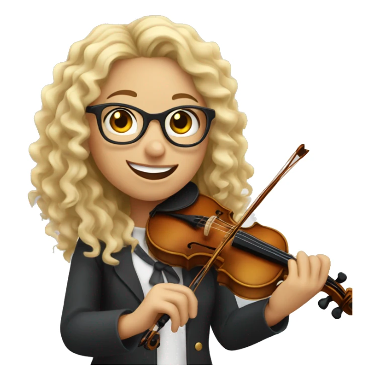 curly blonde girl with glasses happy playing the violin sticker