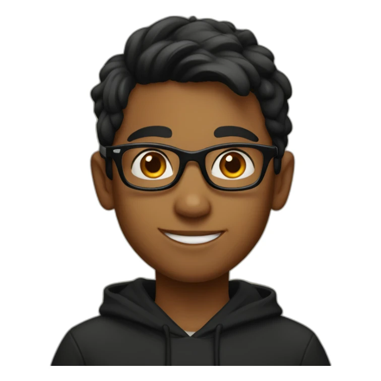 Indian brown boy with dimples wearing black hoodie and black glasses sticker