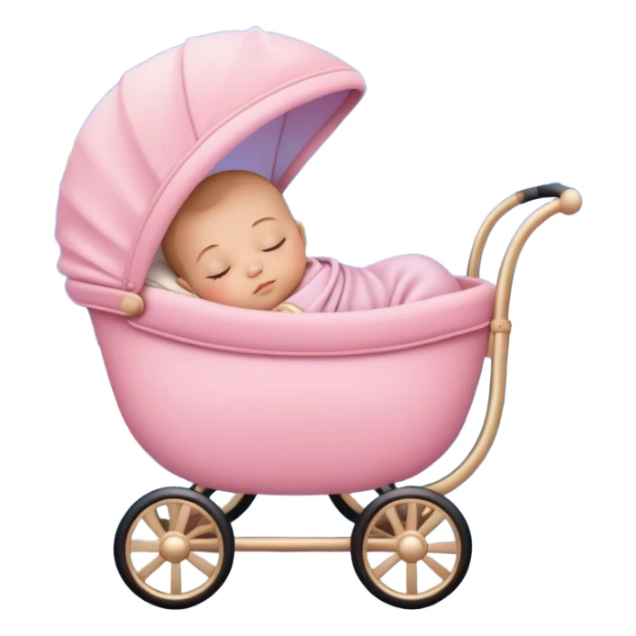 sleeping baby in pink and beige stroller surrounded by many pastel blue clouds and sparkling stars sticker