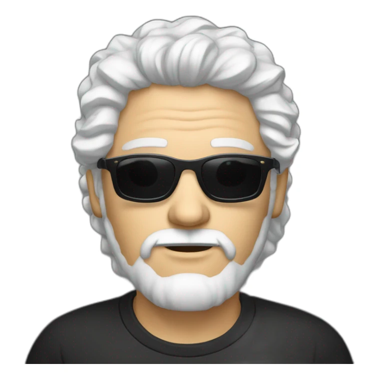 A man with curly white hair and wearing black sunglasses without moustache and beard transparent background sticker