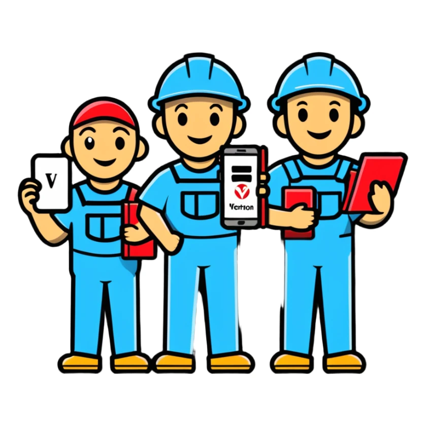 Verizon workers with perk icons, playful and bold sticker