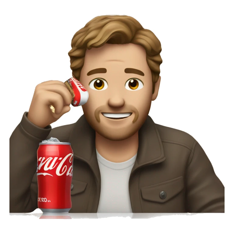 white man with brown hair editing a video and drinking a coke sticker