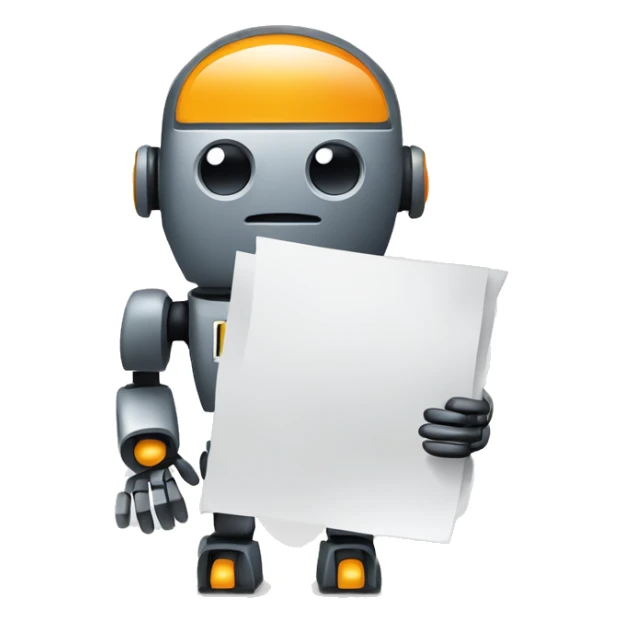 A simple and clean favicon design with a small robot icon holding a piece of paper or document. The robot represents AI, and the document represents blogs. Minimalist style with bright and friendly colors.” sticker