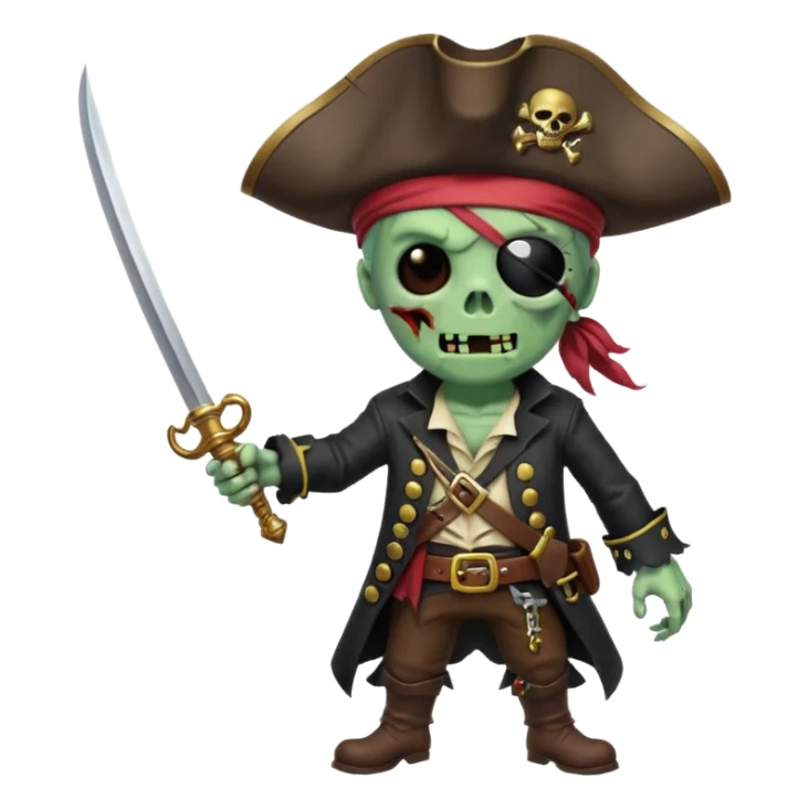 Pirate Zombie in tricorn hat waves a saber sticker