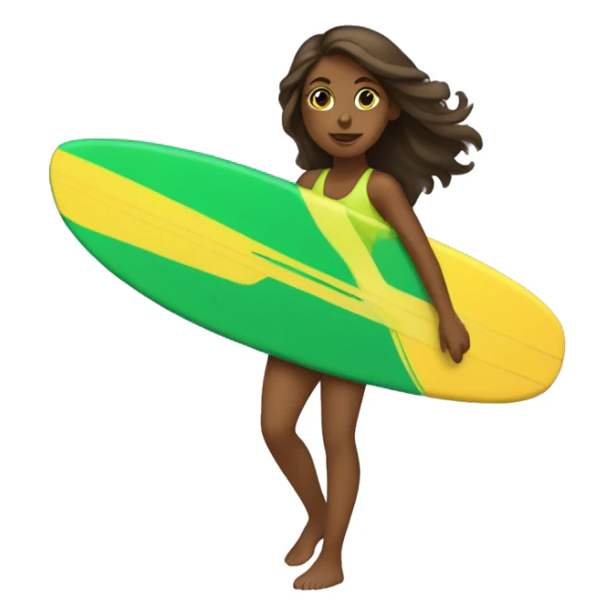 brown girl surfing green yellow surf board sticker