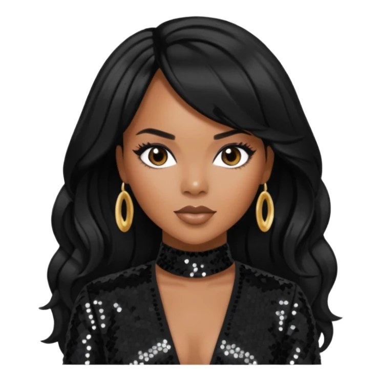 LeToya Luckett with long black hair, black sequin outfit sticker