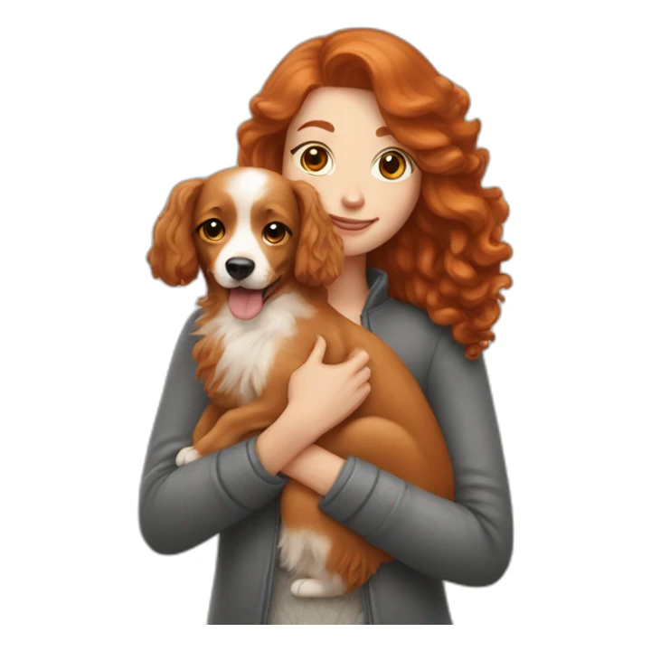 redhead woman holding fluffy caramel dog sticker