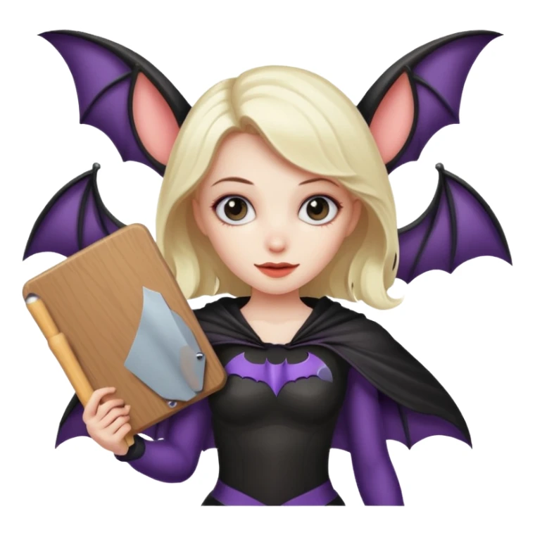 Girl bat holding large blank sign sticker