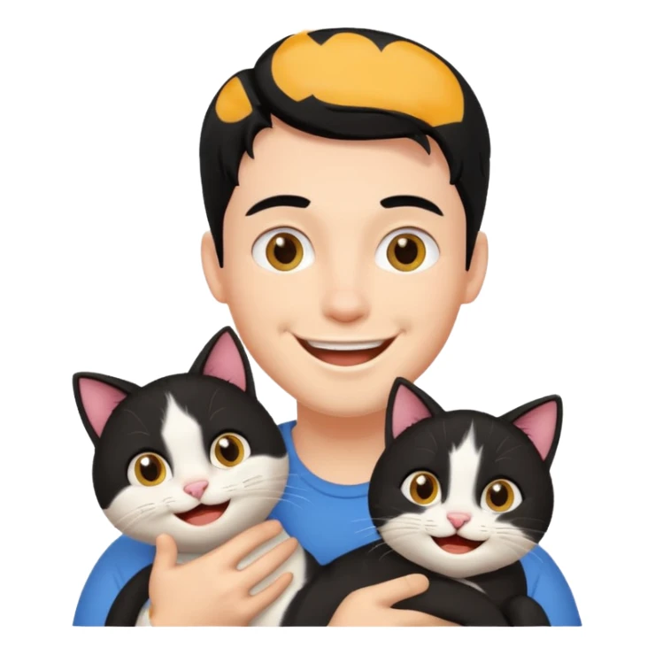 excited guy with a cat, black hair sticker