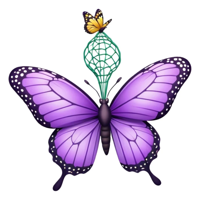 Butterfly catching net swinging down on a purple butterfly sticker