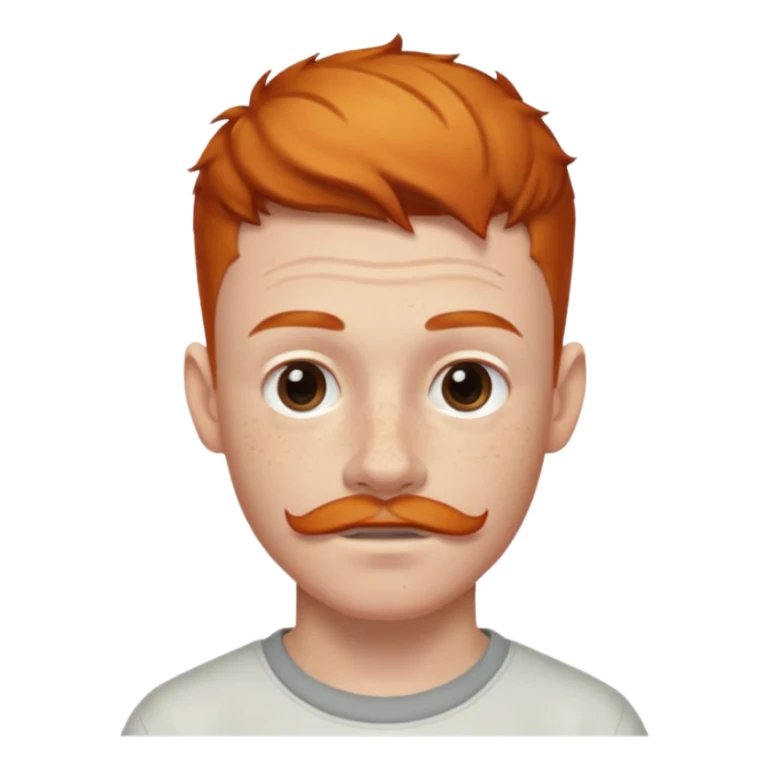 Ginger 16 year old, low taper fade, small goatee and mustache, eyebrow slit sticker