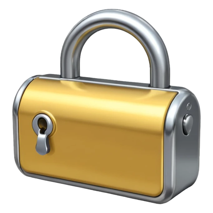 Chrome silver lock emoji, iOS emoji style, smooth metallic surface, rounded edges, reflective highlights, minimalistic sticker