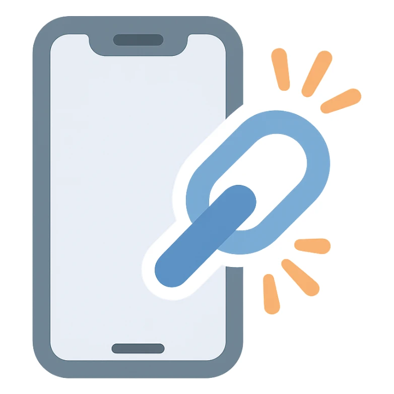 a flat, colorful icon style image of a mobile phone and a bursting chain merged into one sticker