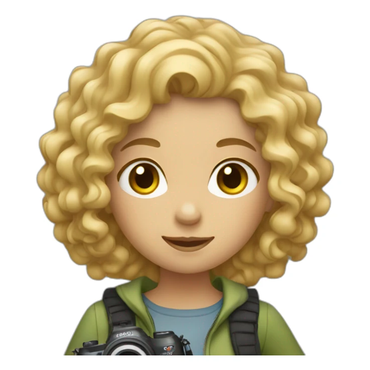 Curly blond girl with camera sticker
