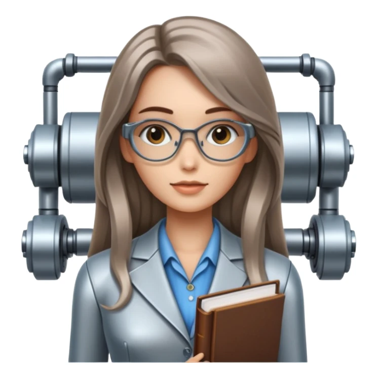 young robot woman librarian long hair sticker