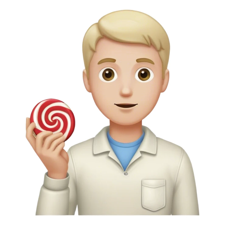 white guy holding small white bag of candy sticker