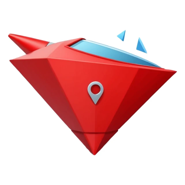 Abstract red funnel shape on white background with fragments or icons entering from the top and simplified content exiting below. No text. Minimal, clean design that represents AI-powered summarization sticker