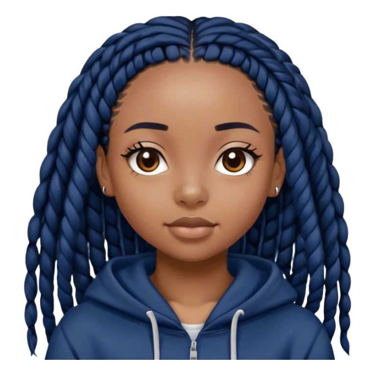 black girl with black box braids in a navy blue hoodie sticker