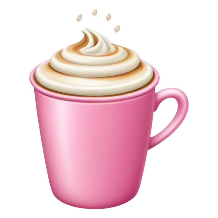 Pink cup of coffee, coffee with milk and crème sticker